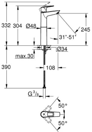 Смесител за мивка за маса Grohe BauLoop