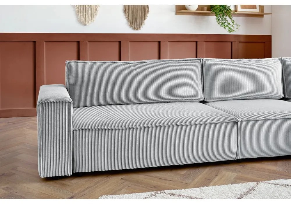 Светлосив ъглов диван от велур, десен ъгъл Nihad modular – Bobochic Paris