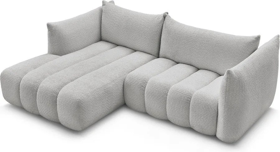 Светлосив ъглов диван от прежда с примки от букле (ляв ъгъл) Azra – Bobochic Paris