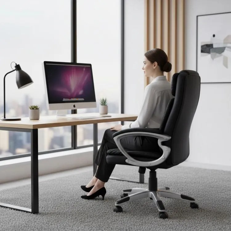 Ергономичен кожен офис стол с двойна подложка