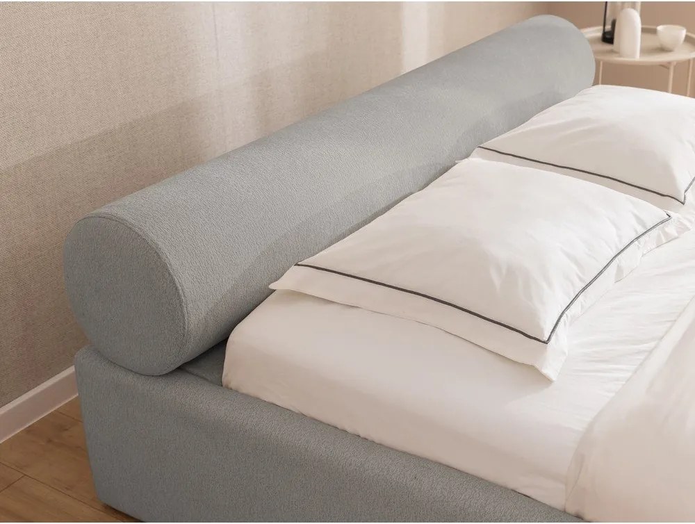 Светлосиво тапицирано двойно легло с място за съхранение и включена подматрачна рамка 140x200 cm Cille – Ropez