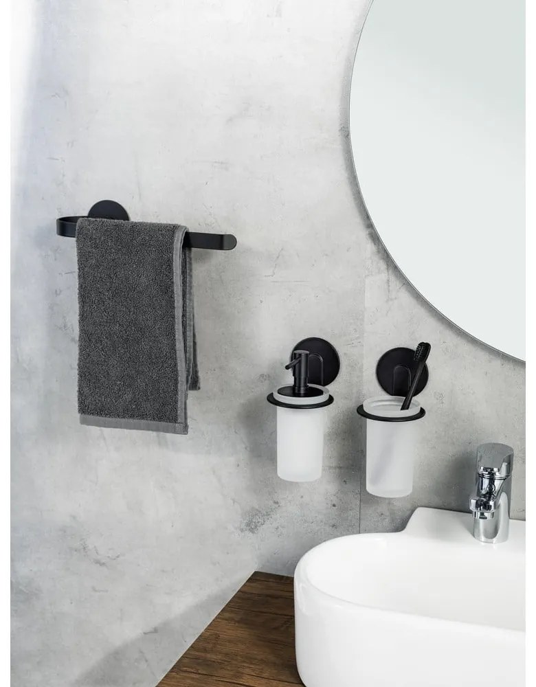 Матово черна самозалепваща стъклена чаша за четки за зъби Bivio – Wenko