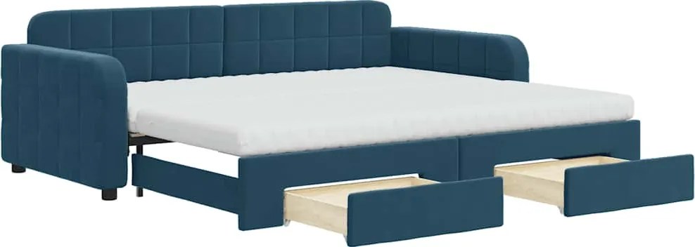 3197000 vidaXL Канапе с изтеглящо легло и чекмеджета синьо 90x200 см кадифе