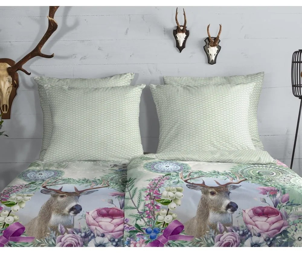 Зелено единично фланелено спално бельо 140x200 cm Romini – HIP