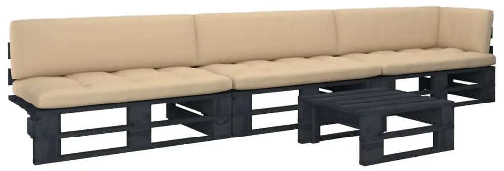 3066724 vidaXL Палетен комплект с възглавници 4 части черен импрегниран бор