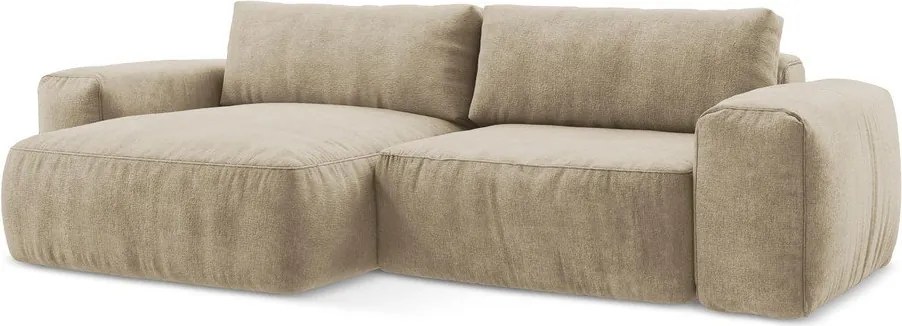 Светлокафяв шенилов сгъваем ъглов диван (ляв ъгъл) Kuki – Makamii