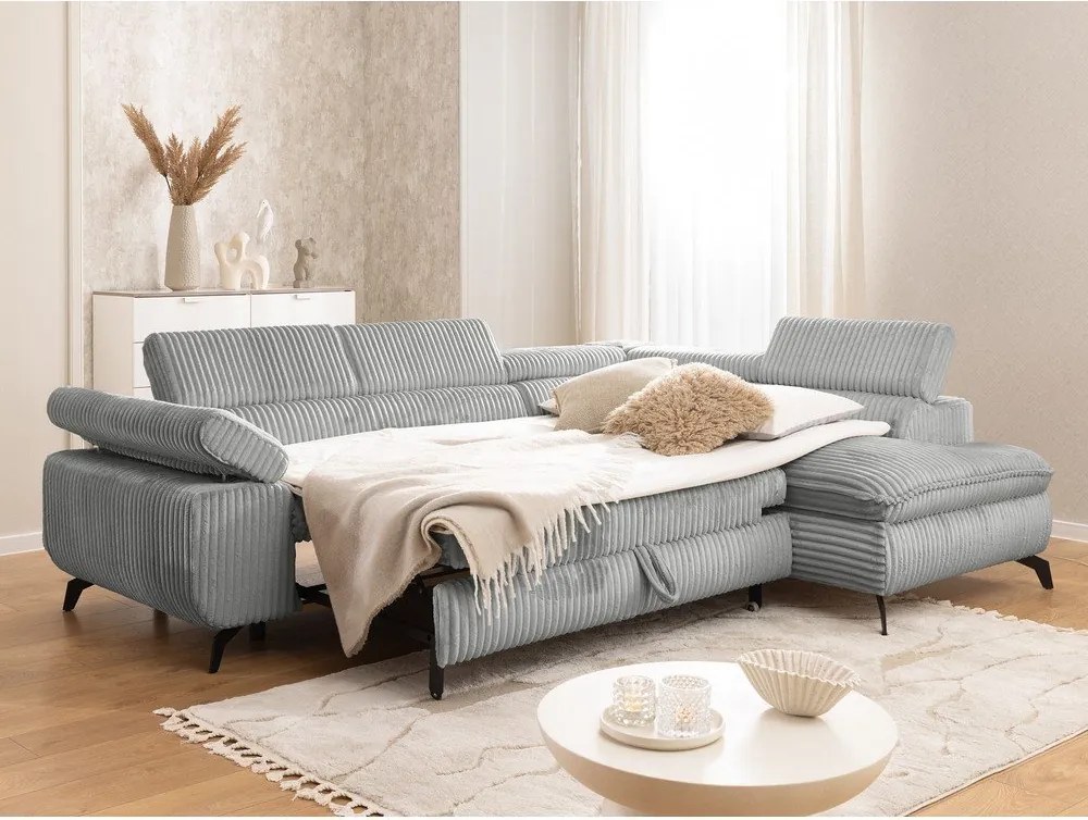 Светлосив ъглов диван от рипсено кадифе (десен ъгъл L форма) Marbeya – Ropez