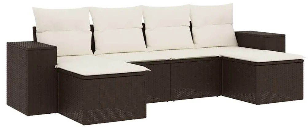 3222922 vidaXL Градински комплект с възглавници, 6 части, кафяв, полиратан
