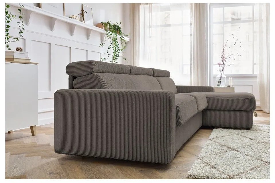 Сивo-кафяв разтегателен ъглов диван от рипсено кадифе (променлив) Monaco – Bobochic Paris