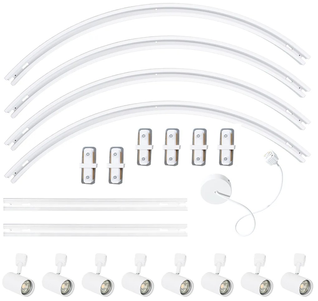 Модерна релсова система за осветление с 8 прожектора, бяла, 1-фазна, овална, 200 см - Iconic Jeana