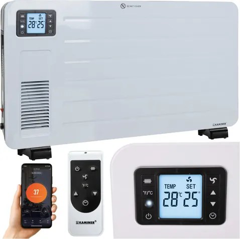 Електрически конвектор Kaminer Ziflo 2300W — С WiFi управление, таймер и дистанционно, бял