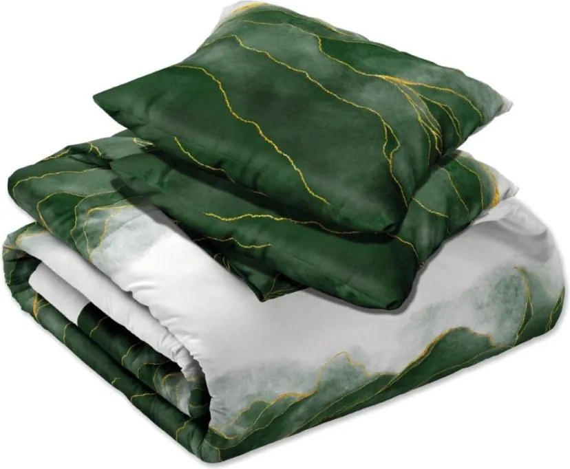 Спални чаршафи от памучен сатен със зелено-златиста абстрактна шарка 3 časti: 1ks 160x200 + 2ks 70x80
