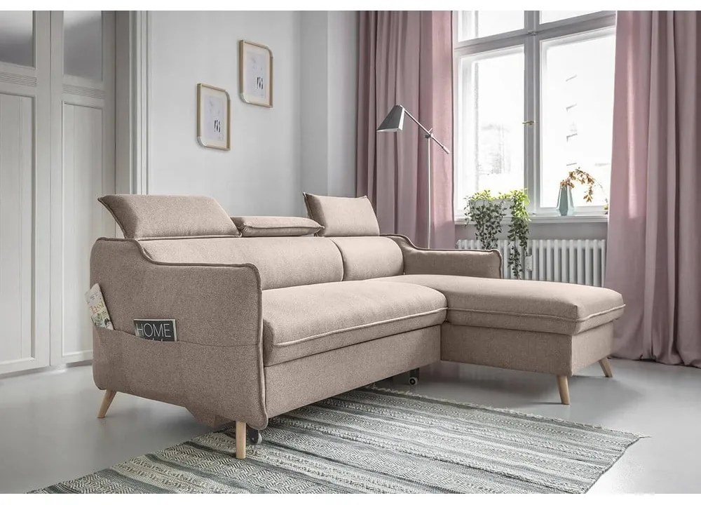 Бежов ъглов разтегателен диван, десен ъгъл Sweet Harmony - Miuform