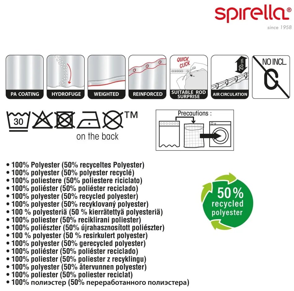 Завеса за душ 180x200 cm Rings – Spirella