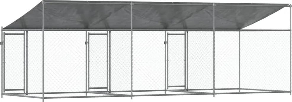Кучешка клетка с покрив и врати сив 6x2x2 м поцинкована стомана