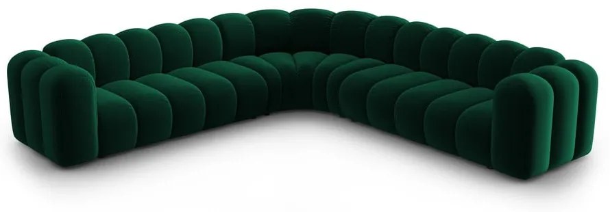 Зелен кадифен модулен ъглов диван Lupine – Micadoni
