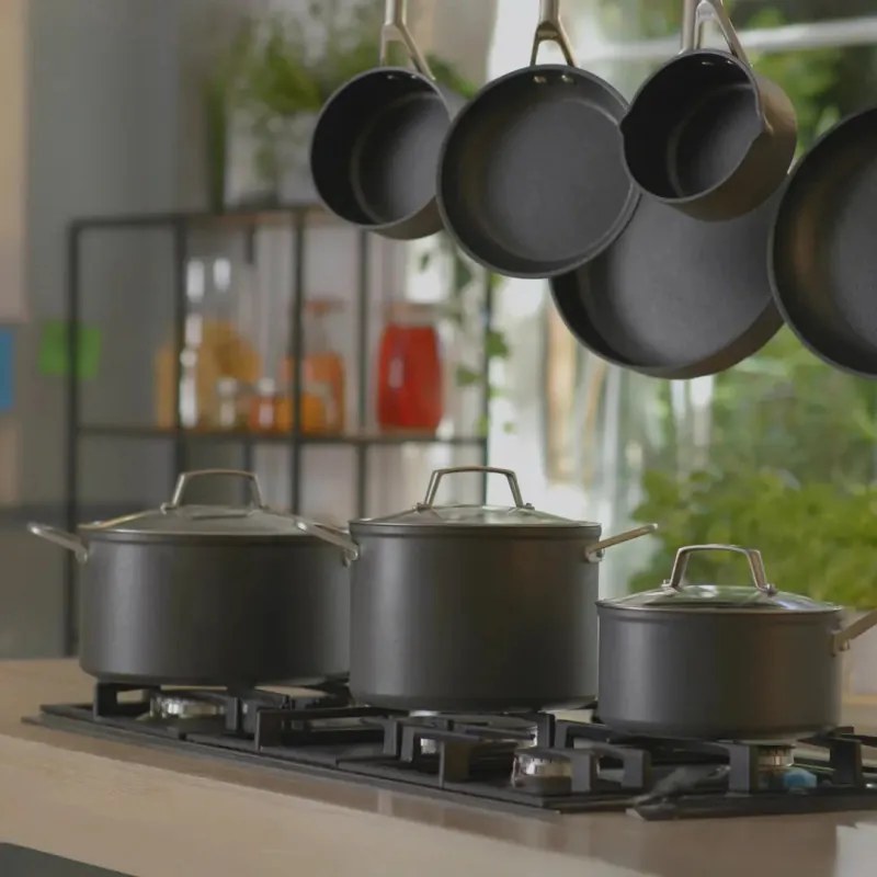 Комплект тенджери и тигани Ninja Zerostick Premium C35005DE, 9 части, Незалепваща технология, До 260C, Индукция, Черен