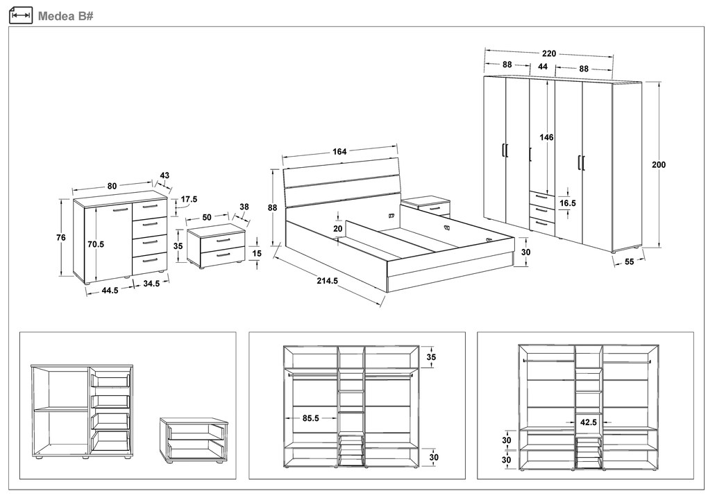Спален комплект + матрак 160/200 Медея + матрак