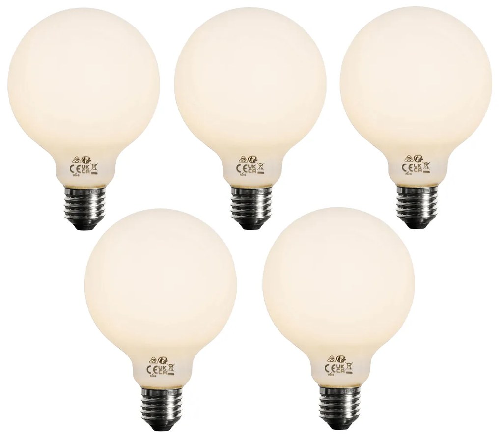 Комплект от 5 E27 димируеми LED опалови крушки G95 5W 450LM 2700K