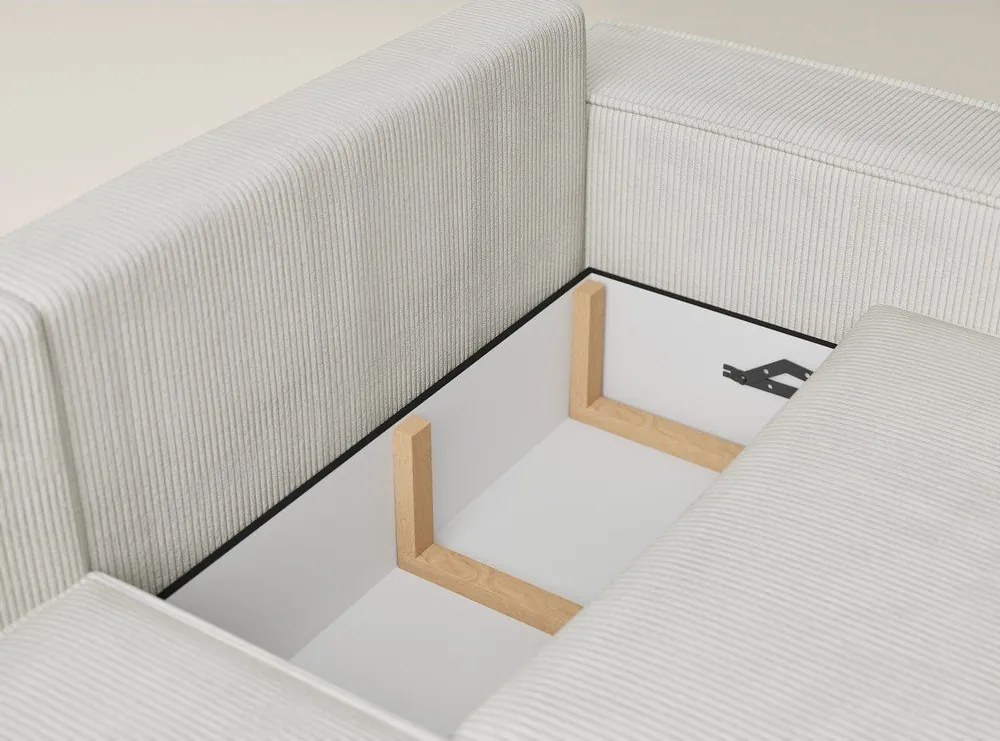 Кремав сгъваем/с място за съхранение ъглов диван от рипсено кадифе (ляв ъгъл/L форма) Tonga – Maison de Rêve