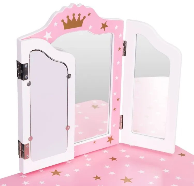 Детска козметична масичка с тройно огледало и табуретка