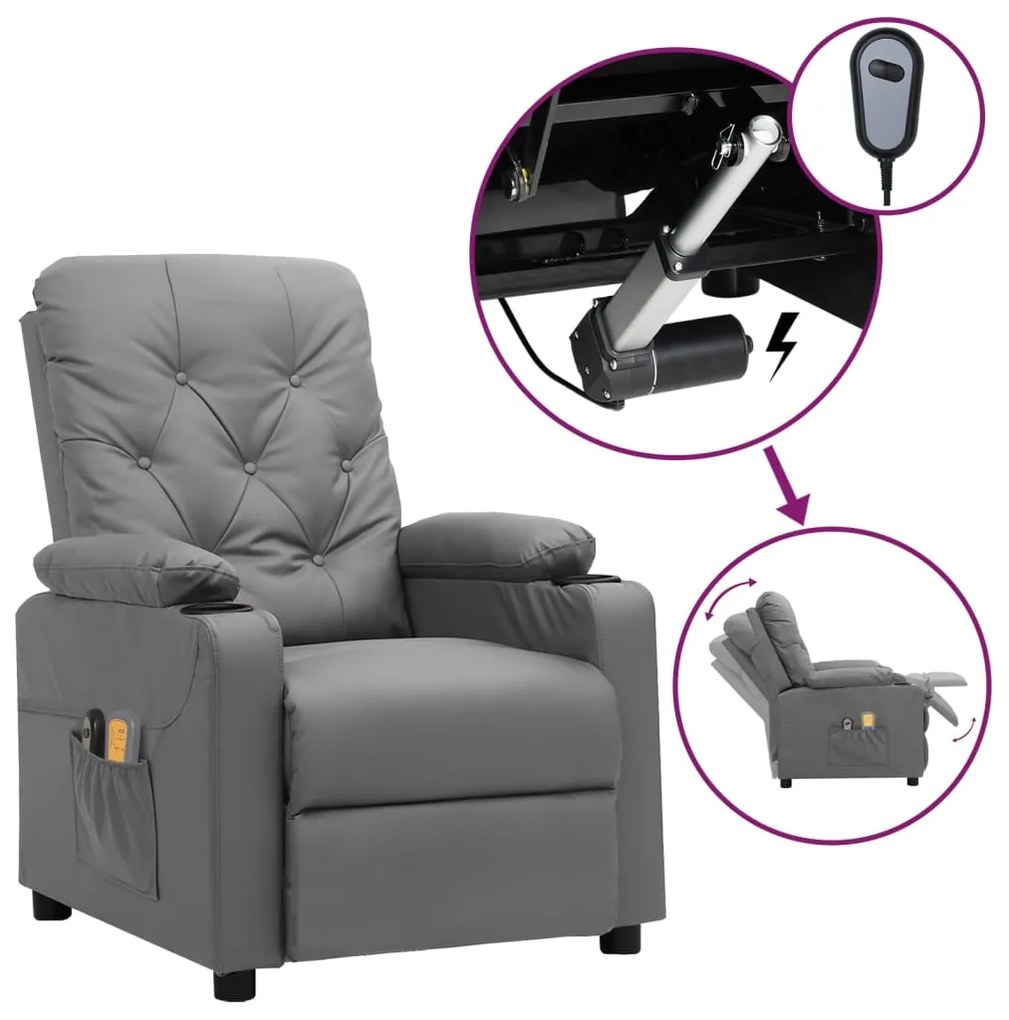 3098874 vidaXL Електрически масажен стол, сив, изкуствена кожа