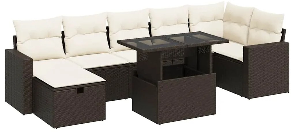 3327833 vidaXL Градински комплект с възглавници, 8 части, кафяв, полиратан