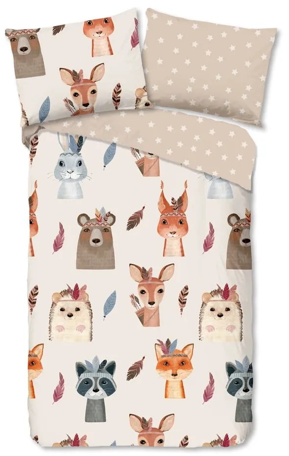 Кафяво-бежово единично памучно детско спално бельо 140x200 cm Rave – Good Morning