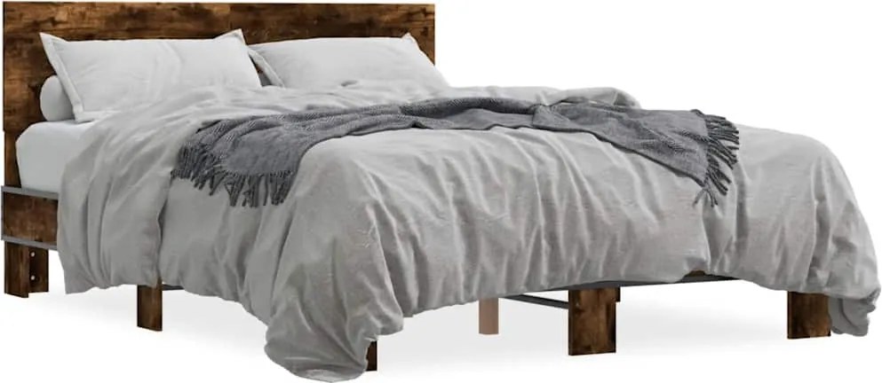 3280209 vidaXL Рамка за легло, опушен дъб, 135x190 см, инженерно дърво и метал