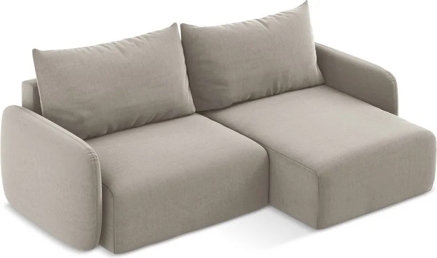 Кафяво-сив кадифен сгъваем/с място за съхранение ъглов диван (десен ъгъл) Kalena – Makamii