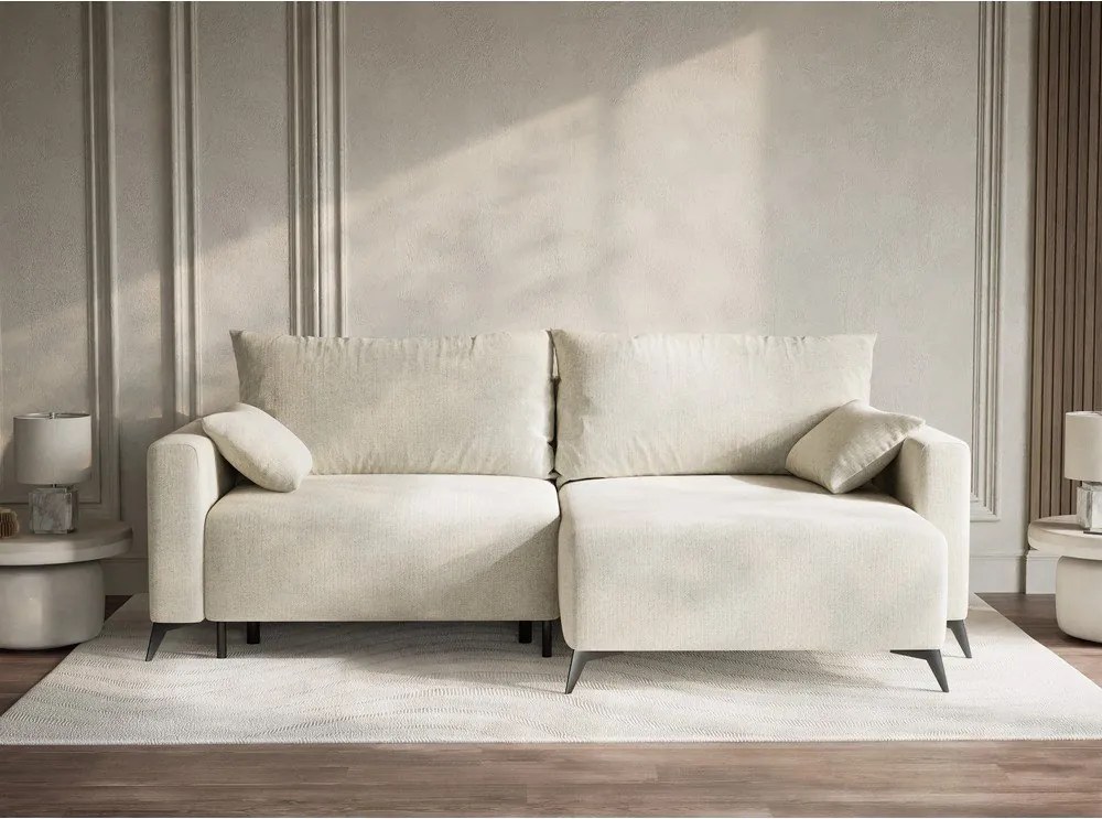 Кремав шенилов сгъваем/с място за съхранение ъглов диван (десен ъгъл) Leon – Maison de Rêve