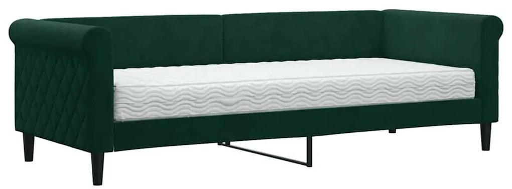 3197742 vidaXL Канапе с матрак, тъмнозелено, 80x200 см, кадифе