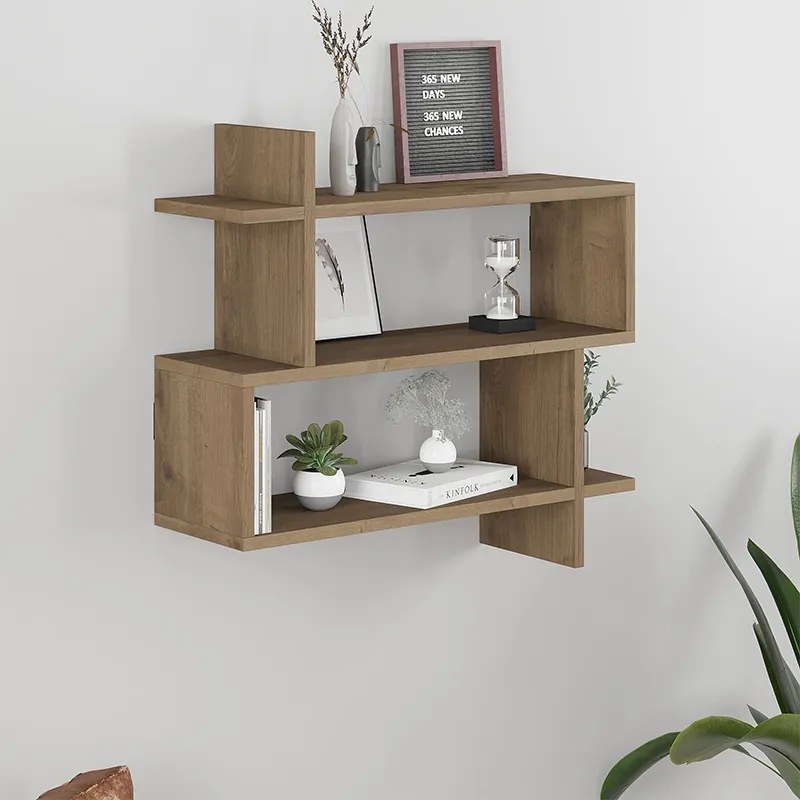 Стена за книги Paralel от меламин в светло кафяв цвят 70x22x65см.
