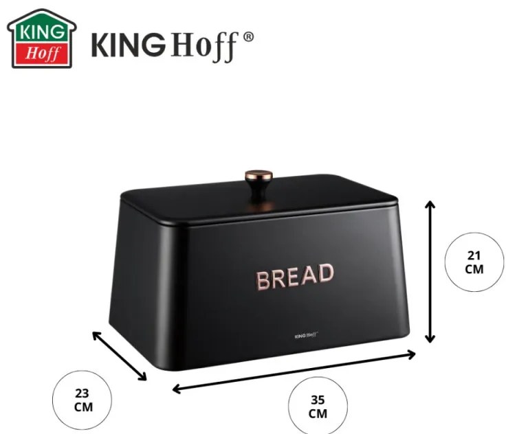 Кутия за хляб Kinghoff KH 1949, 35 см, Метално тяло, Бамбуков капак, Черен