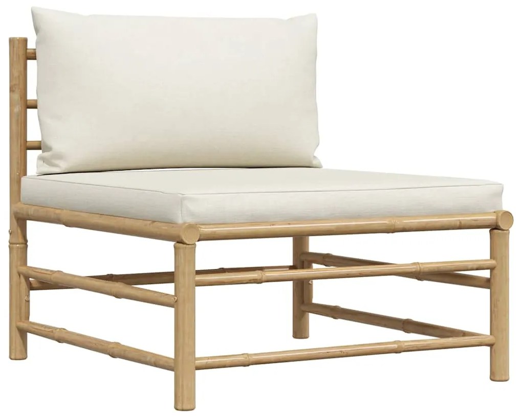 313146 vidaXL Градински среден диван с кремавобели възглавници бамбук