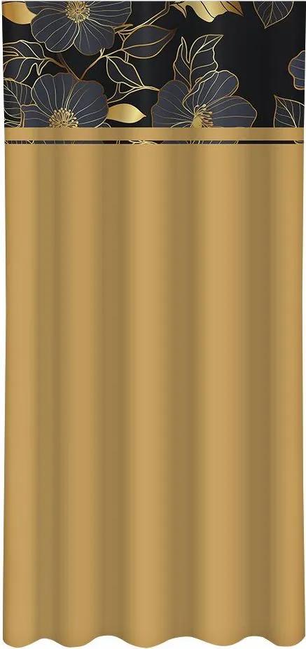 Класическа карамелено-кафява завеса с принт на златни цветя Ширина: 160 см | Дължина: 270 см