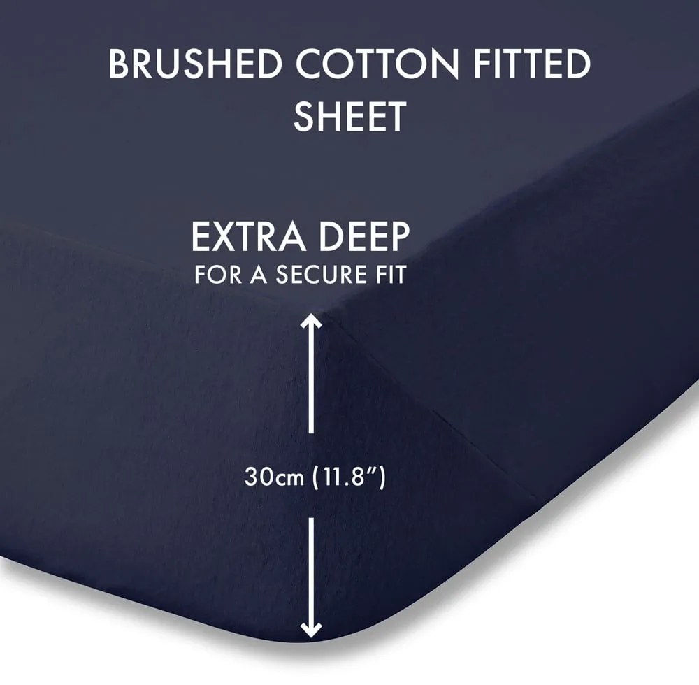 Тъмносин еластичен фланелен чаршаф 150x200 cm Brushed – Catherine Lansfield