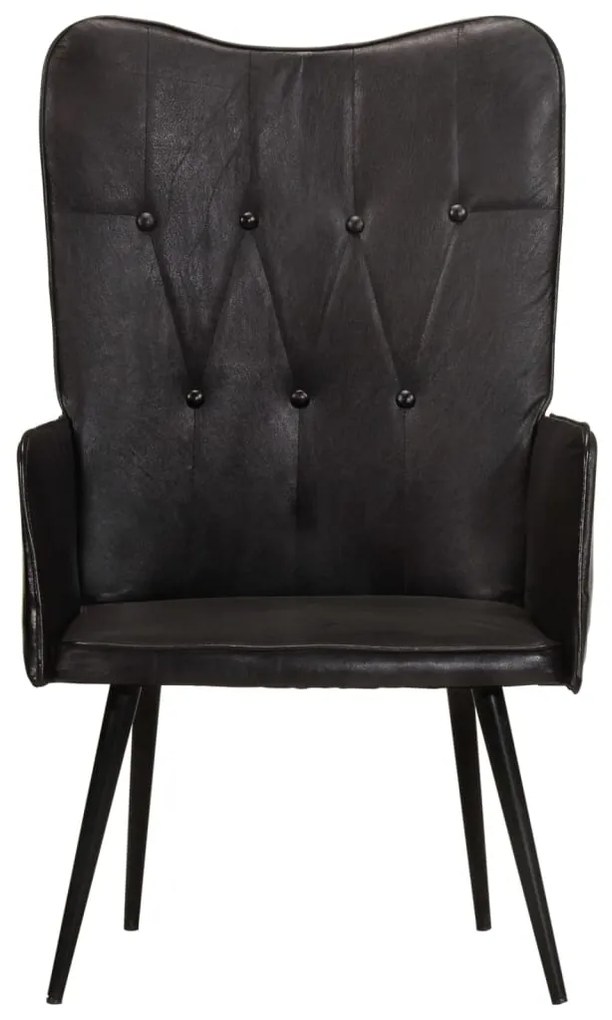 339650 vidaXL Wingback стол, черен, естествена кожа