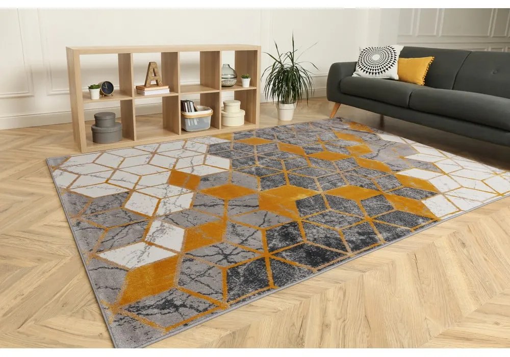 Килим в цвят жълта охра и сиво 80x150 cm Soft – FD