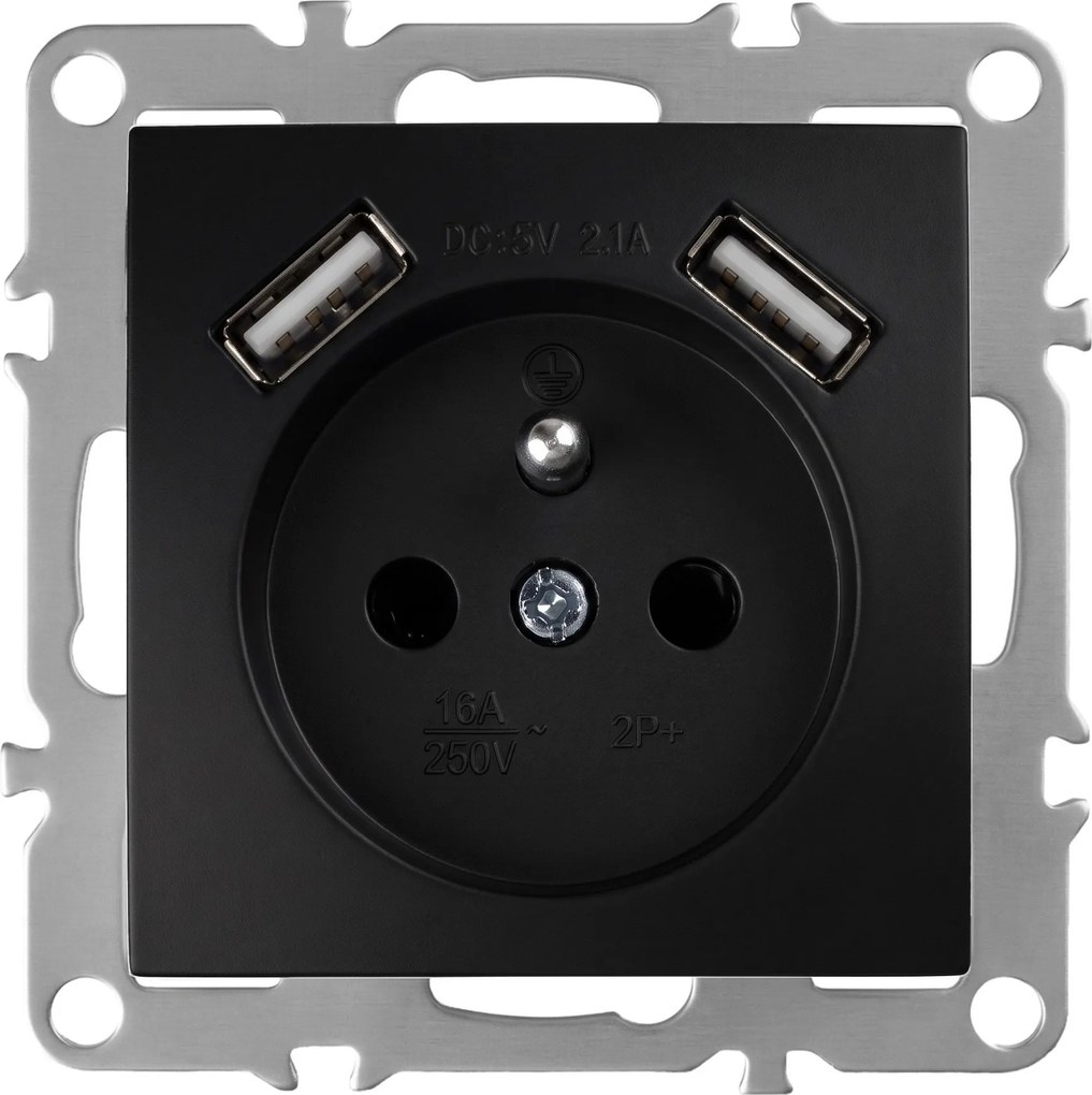 Единичен контакт със заземяване + 2x USB-A OSTE JNH003-G Black
