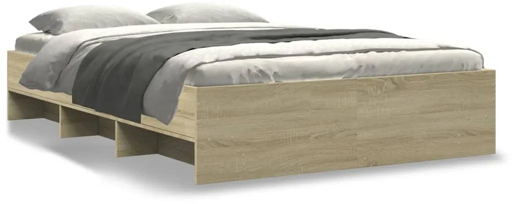 3295690 vidaXL Рамка за легло, дъб сонома, 135x190 см, масивно дърво