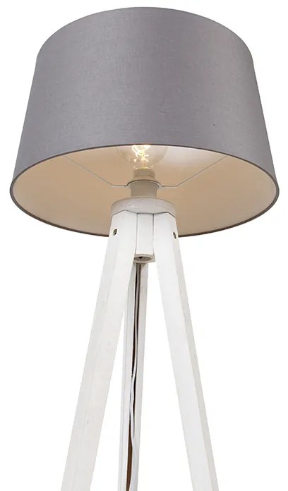 Модерен трипод бял с абажур от лен тъмно сив 45 см - Tripod Classic