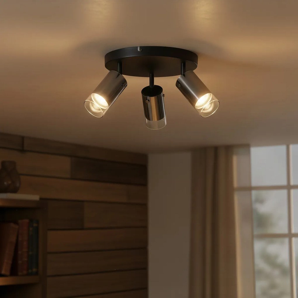 Таванен прожектор Gunmetal кръгъл 3 светлини въртящ се и регулируем - Drain