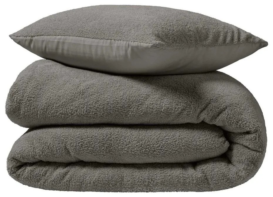Антрацитно двойно удължено спално бельо от микроплюш 240x220 cm Helena – douceur d'intérieur