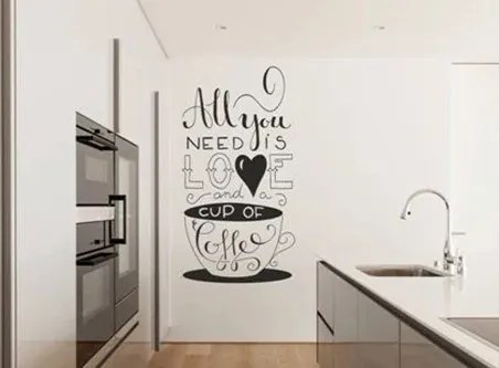 Стикер за стена с текст ALL YOU NEED IS LOVE AND A CUP OF COFFEE 100 x 200 cm