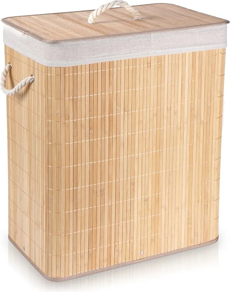 Кош за пране 90л с две отделения, изработен от бамбук