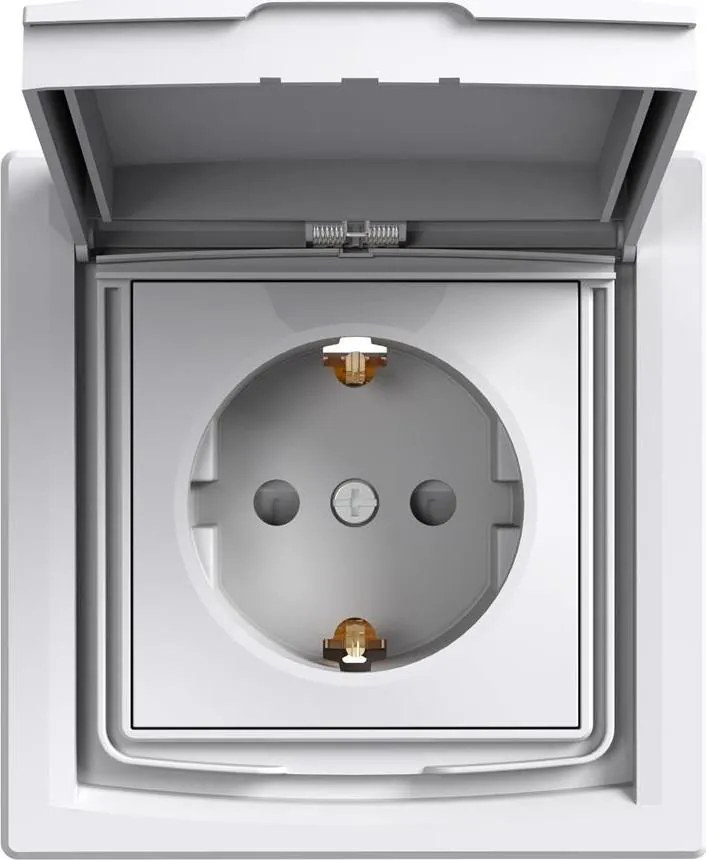 SE Контакт ШУКО 16A с капак IP44 и детска защита моноблок цвят Бял Asfora  - EPH3100321