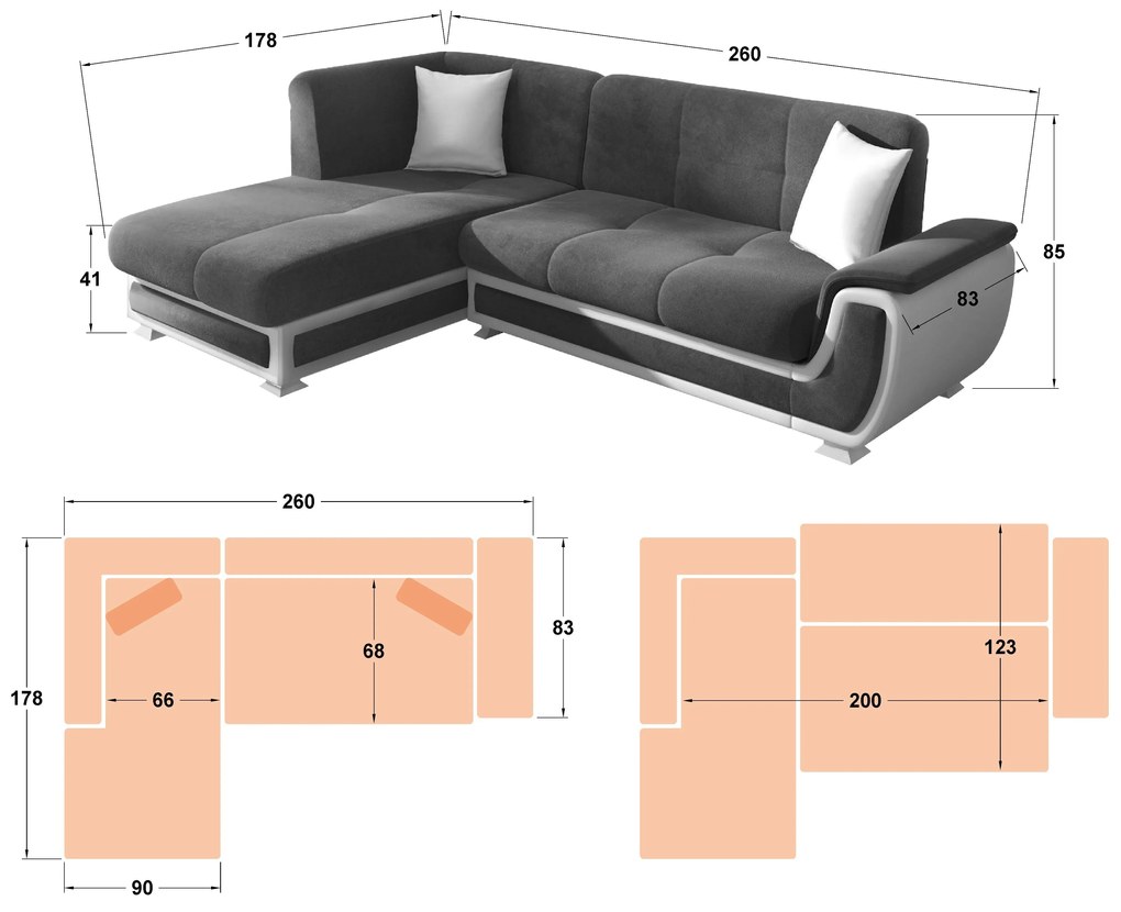 Разтегателен ъглов диван + клик-клак механизъм Принцес S II