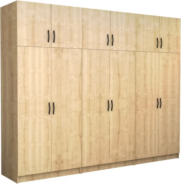Victoria six doors melamine wardrobe with cabinet in oak color 300x60x240см.