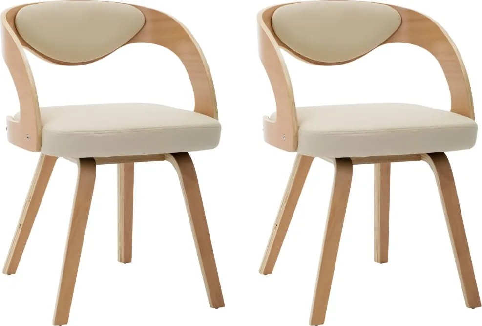 283104 vidaXL Трапезни столове, 2 бр, кремави, извито дърво и изкуствена кожа